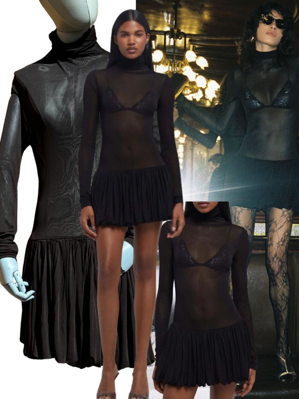 🆕 RAT & BOA 🧿 NWOT Lui Sheer Mesh Long Sleeve Mini Dress, Black - Sz M
